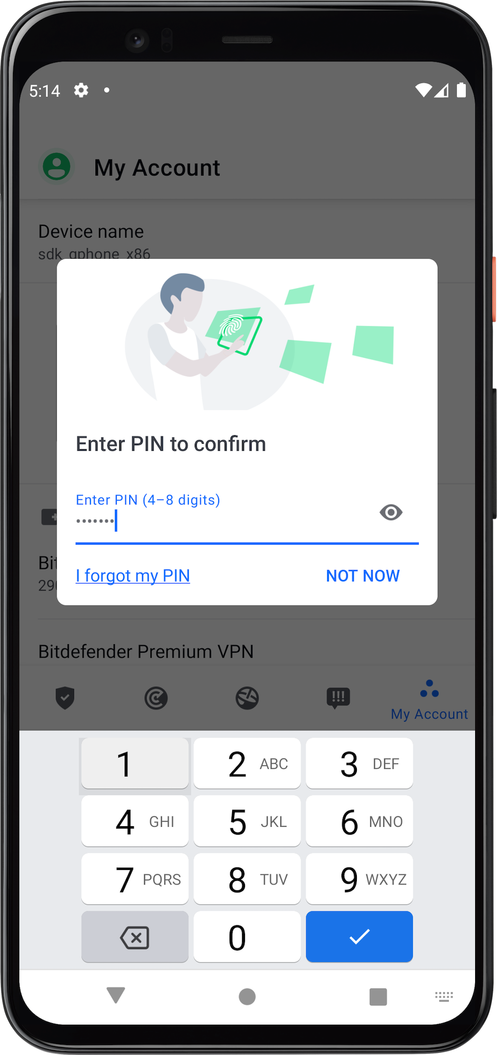 avinstallera Bitdefender Mobile Security för Android - PIN