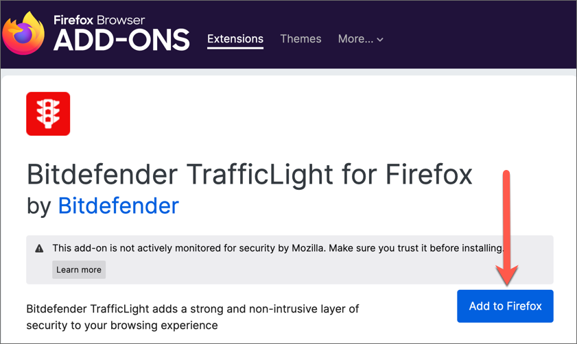 installerar Bitdefender TrafficLight - Firefox