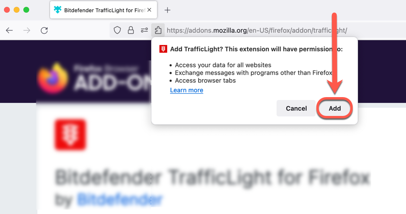 installerar Bitdefender TrafficLight - Firefox