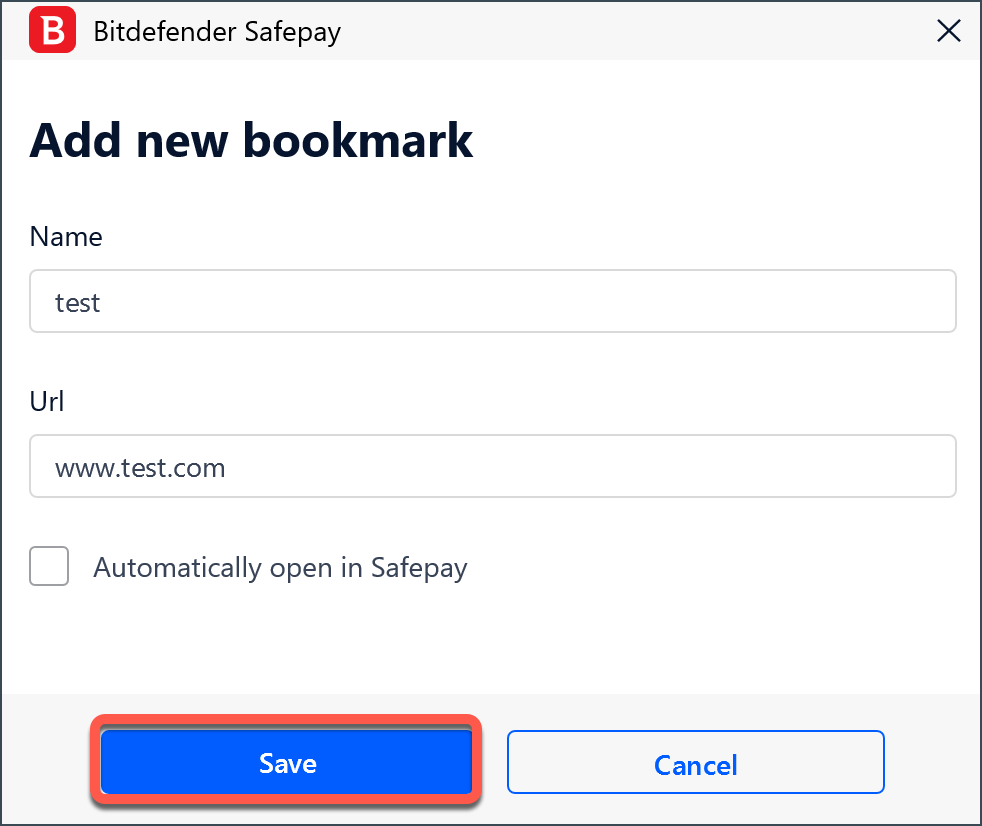 Bitdefender Safepay - Tryck på Spara efter ändringarna.