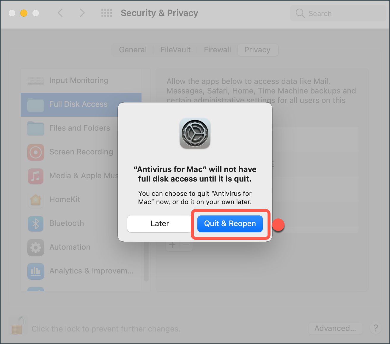 Installera Bitdefender Antivirus for Mac - Quit & Reopen