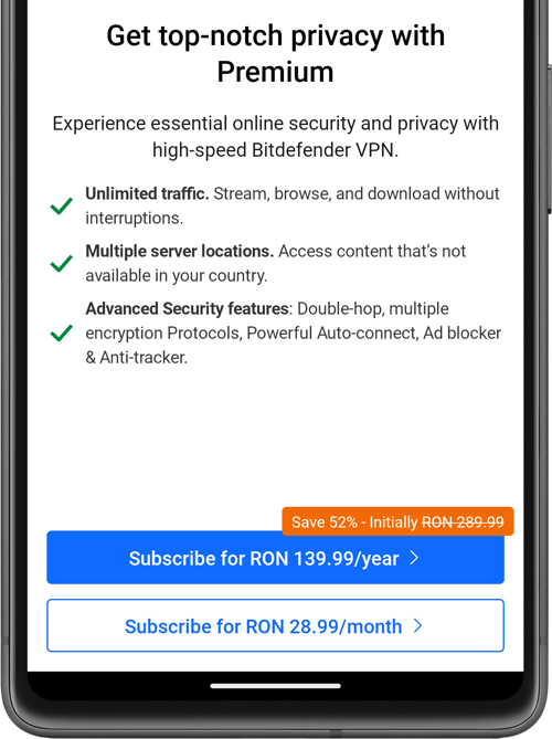 Subscribing to Bitdefender Premium VPN on Android
