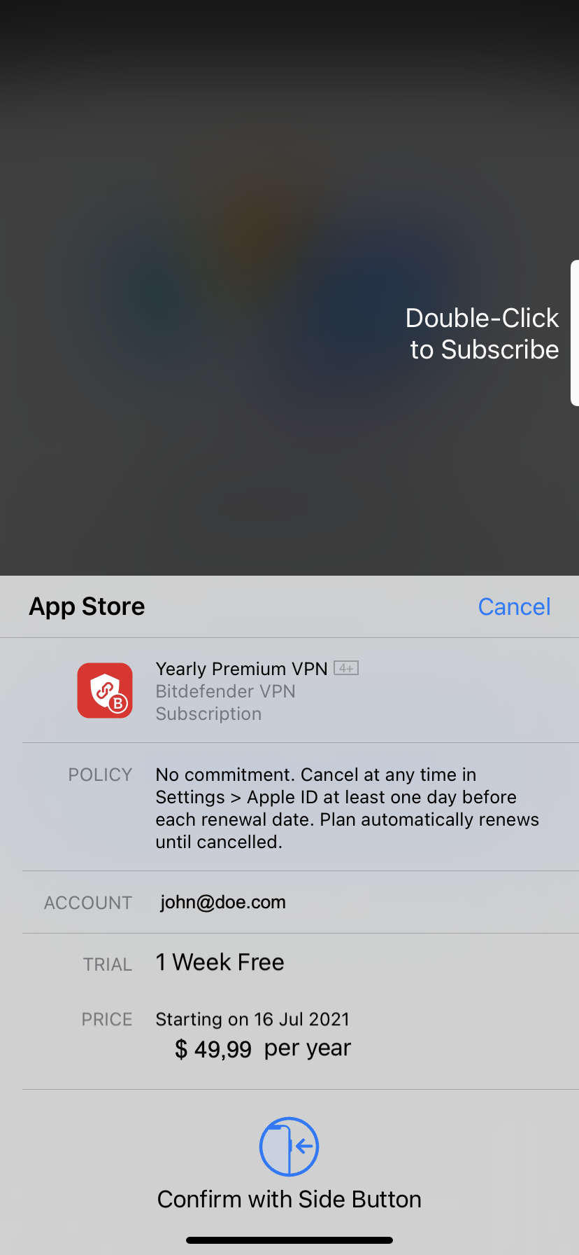 Betala för Bitdefender Premium VPN på iOS