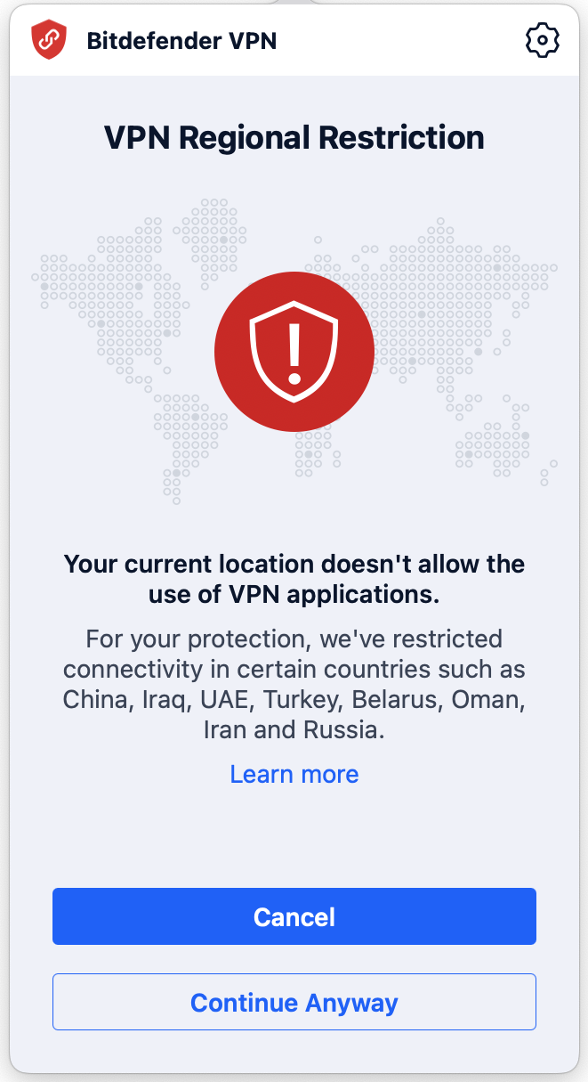 Bitdefender VPN Regional Begränsning