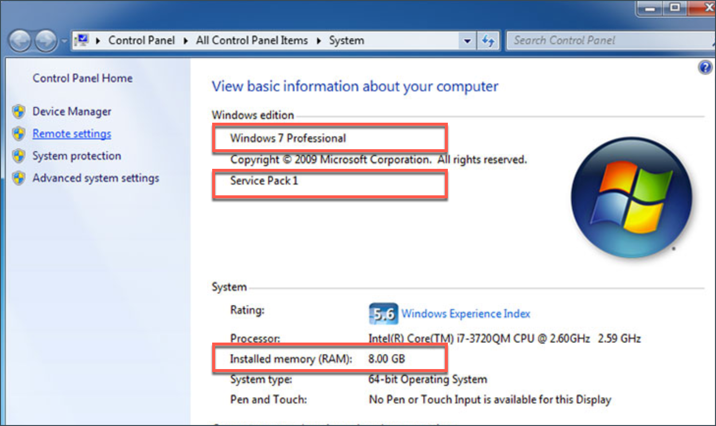 Kontrollera systemkraven - Windows 7