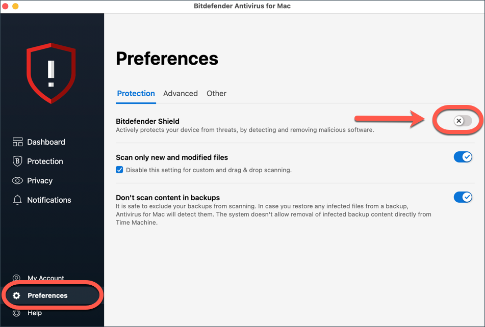 inaktivera Bitdefender Antivirus för Mac - Bitdefender Shield
