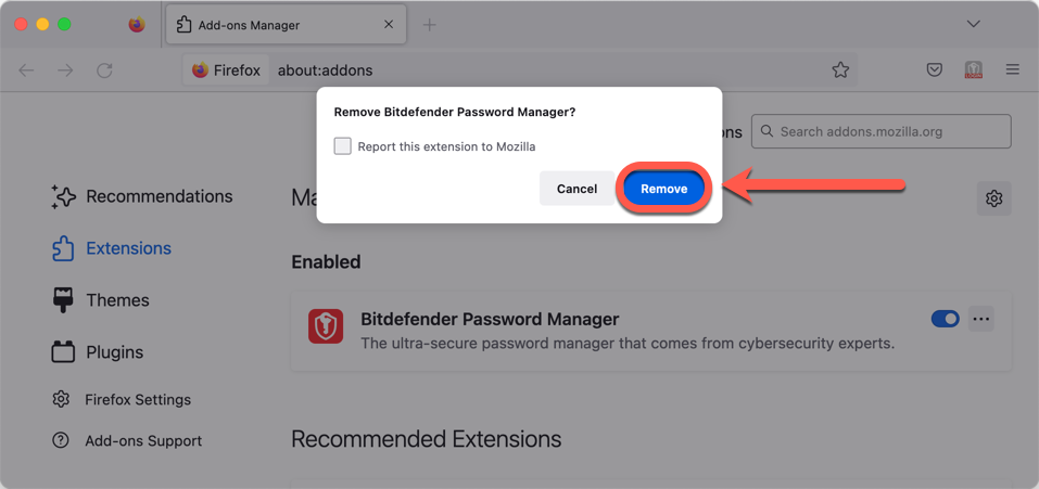 Hur du avinstallerar Bitdefender Password Manager i Firefox