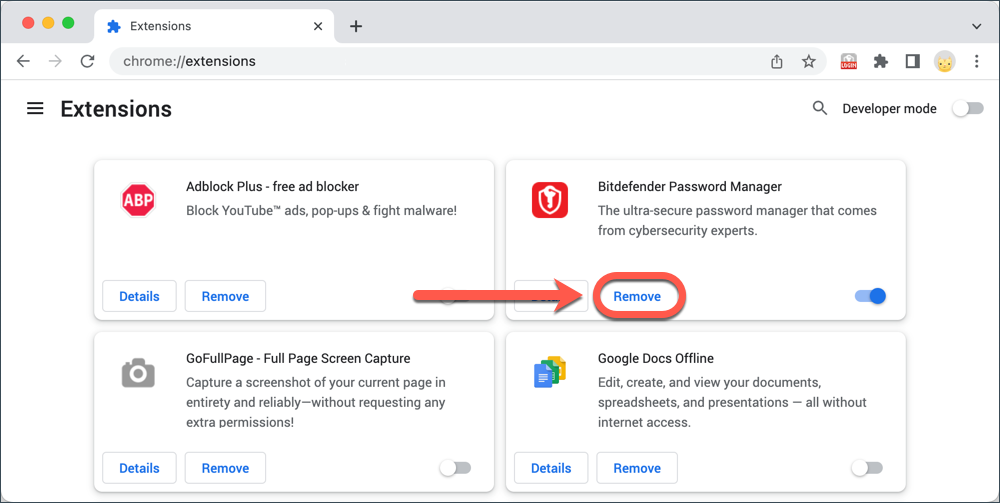 Hur du avinstallerar Bitdefender Password Manager i Chrome